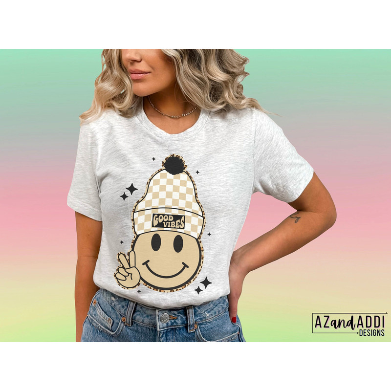 Retro smiley face with beanie png, good vibes sublimation design, good vibes smiley, trendy smiley face, checkered beanie, digital download - 2.jpg