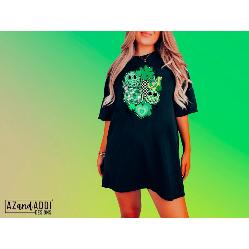 Retro st Patrick’s day png, green smiley face png, checkered lightning bolt, st Patrick’s disco ball, feeling lucky, retro, clover, heart - 2.jpg