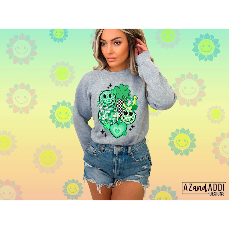 Retro st Patrick’s day png, green smiley face png, checkered lightning bolt, st Patrick’s disco ball, feeling lucky, retro, clover, heart - 3.jpg