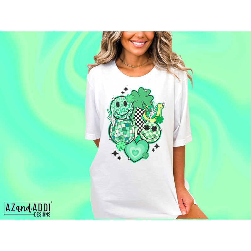 Retro st Patrick’s day png, green smiley face png, checkered lightning bolt, st Patrick’s disco ball, feeling lucky, retro, clover, heart - 4.jpg