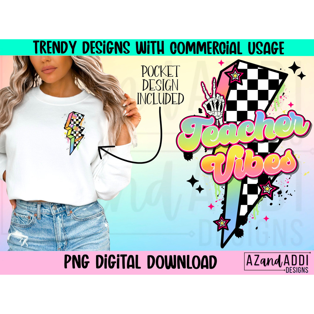 Retro teacher png, teacher vibes sublimation, back to school png, occupation png, front and back png, trendy teacher shirt design, retro png - 1.jpg