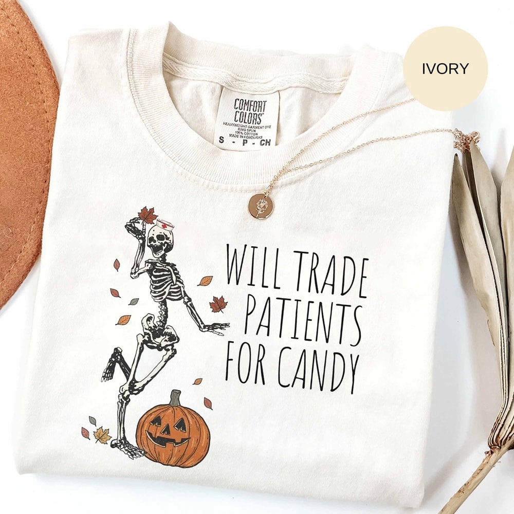 Comfort Colors® Nurse Halloween Shirt, Will Trade Patients For Candy Shirt, Nurse Fall Shirt, Nursing School Shirt, Nurse Halloween Gifts - 1.jpg