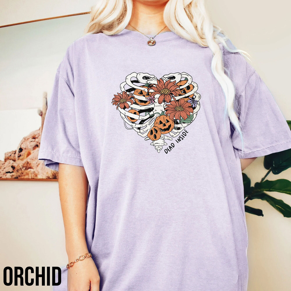 Dead Inside Retro Halloween Comfort Colors Shirt, Floral Halloween Sweatshirt, Wildflower Tees, Skeleton Shirt, Halloween Gifts For Her - 1.jpg