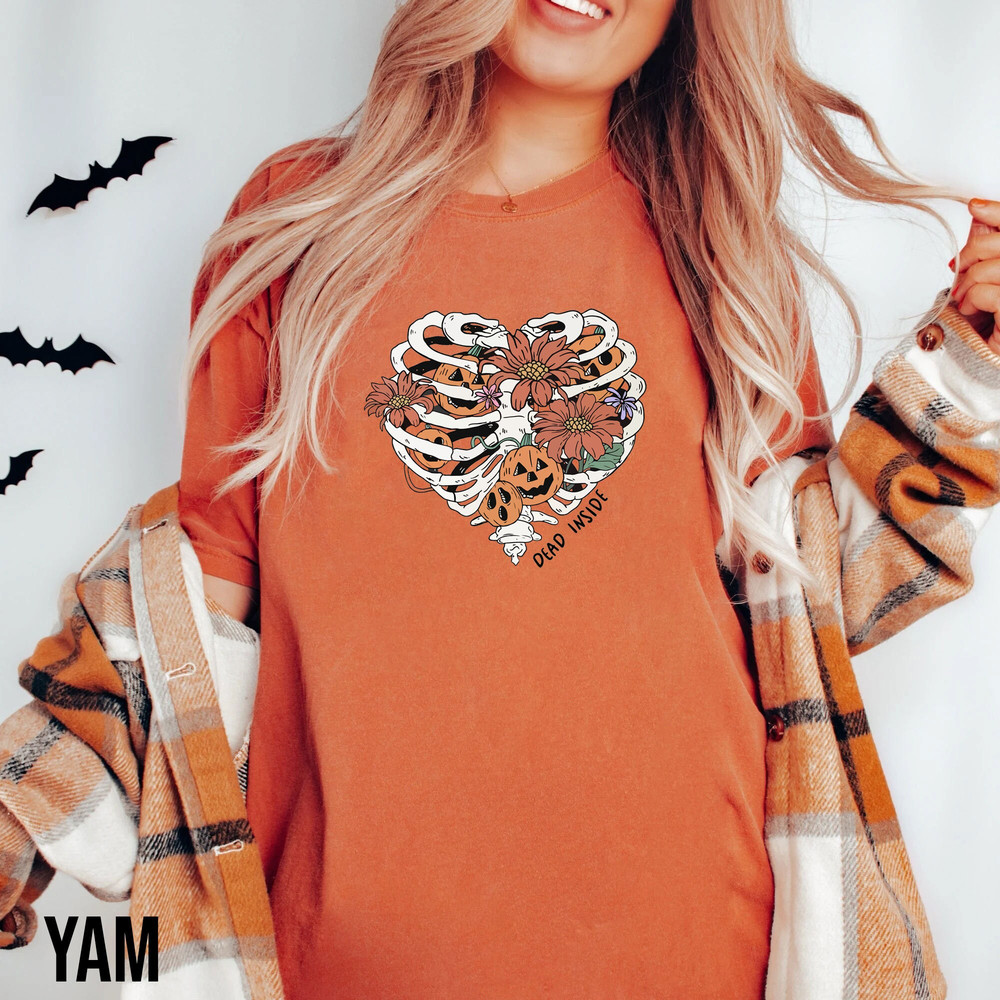 Dead Inside Retro Halloween Comfort Colors Shirt, Floral Halloween Sweatshirt, Wildflower Tees, Skeleton Shirt, Halloween Gifts For Her - 3.jpg