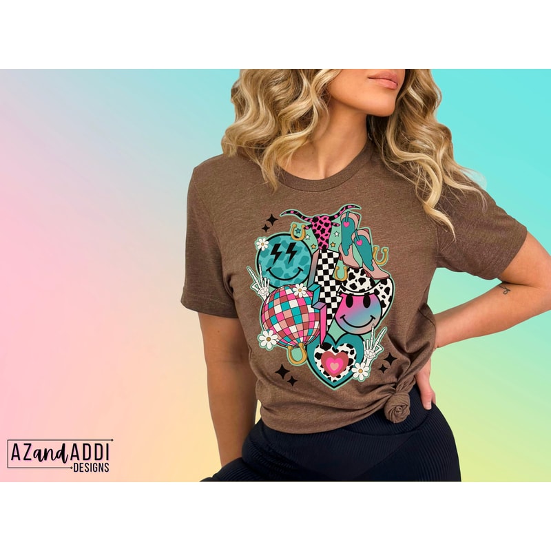 Retro western png, western smile face collage, western sublimation design, cowboy smile face, cowgirl boots png, let’s go girls png - 3.jpg