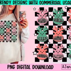 santas reindeers png, reindeer names png, retro christmas pn