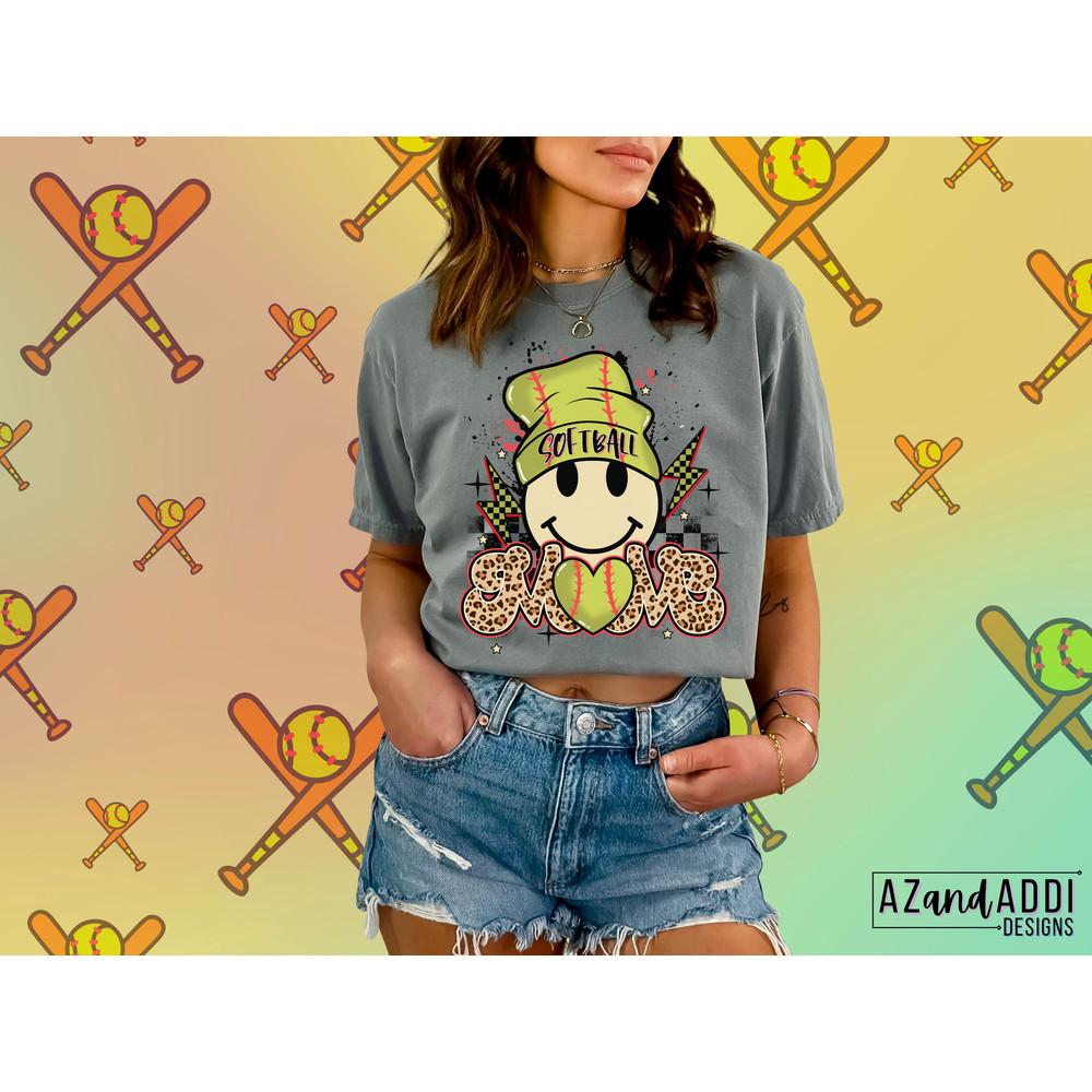 Softball mom png, retro sports sublimation design, smiley face png, sports beanie png, softball png, trendy front and back digital download - 4.jpg