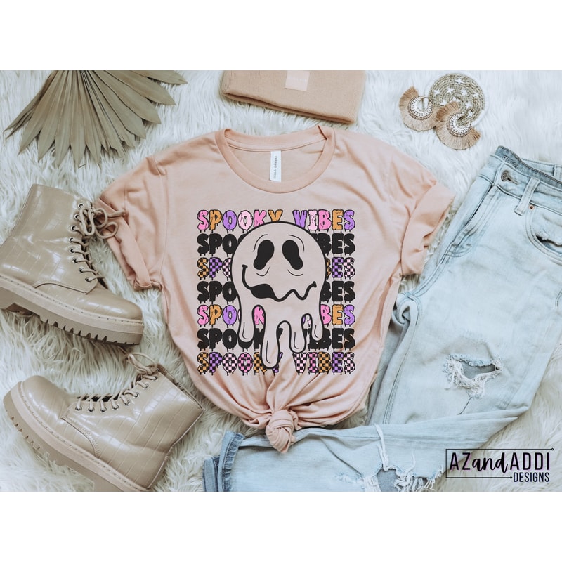 Spooky vibes Png, Retro Halloween Sublimation, Halloween Png, Stay Spooky Png, Melting smile face png - 6.jpg