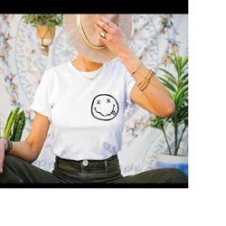smile face shirt, cute pocket shirt, dead smiley x eyes shirt, cute gifts for women, funny smile t-shirt , happy face sh