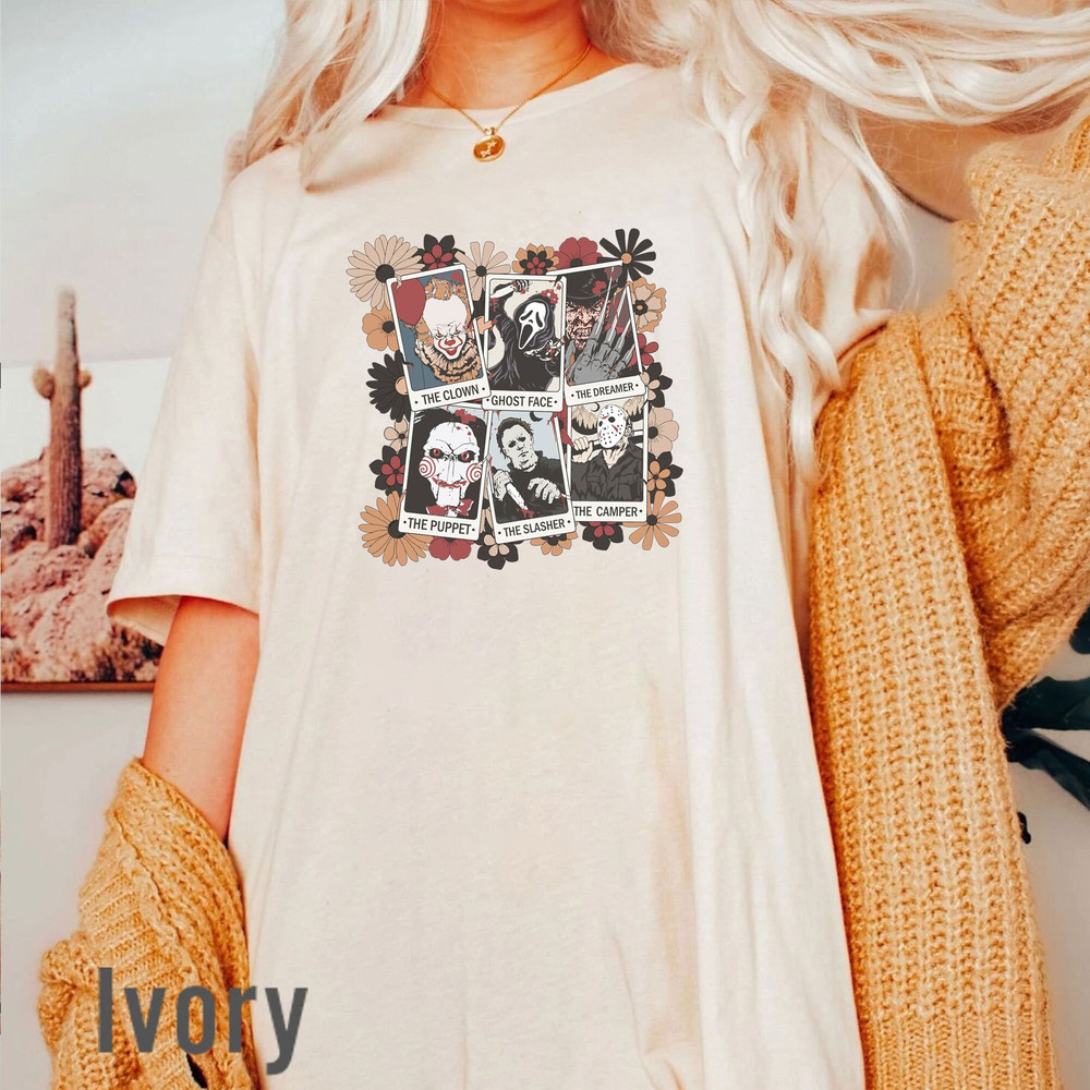 Retro Halloween Comfort Colors Shirt, Halloween Horror Movie Shirt, Horror Movie Character Sweatshirt, Halloween Characters Tarot Card Shirt - 1.jpg