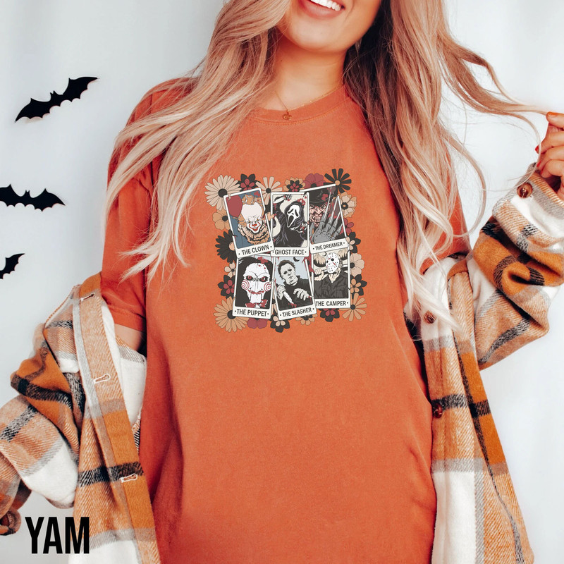 Retro Halloween Comfort Colors Shirt, Halloween Horror Movie Shirt, Horror Movie Character Sweatshirt, Halloween Characters Tarot Card Shirt - 3.jpg