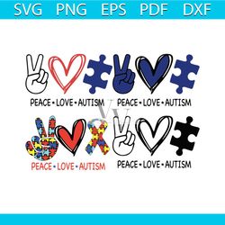 Peace Love Autism Bundle Svg, Autism Svg, Say Hi Hand Svg, Heart Svg, Colored Puzzle Svg, Autism Ribbon Svg, Autism Awar