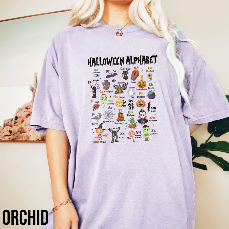 Teacher Halloween Comfort Colors Shirt, Halloween Alphabet Shirt for Teachers, ABC Teacher Shirt, Teacher Gifts, Trick or Teach Shirt - 1.jpg