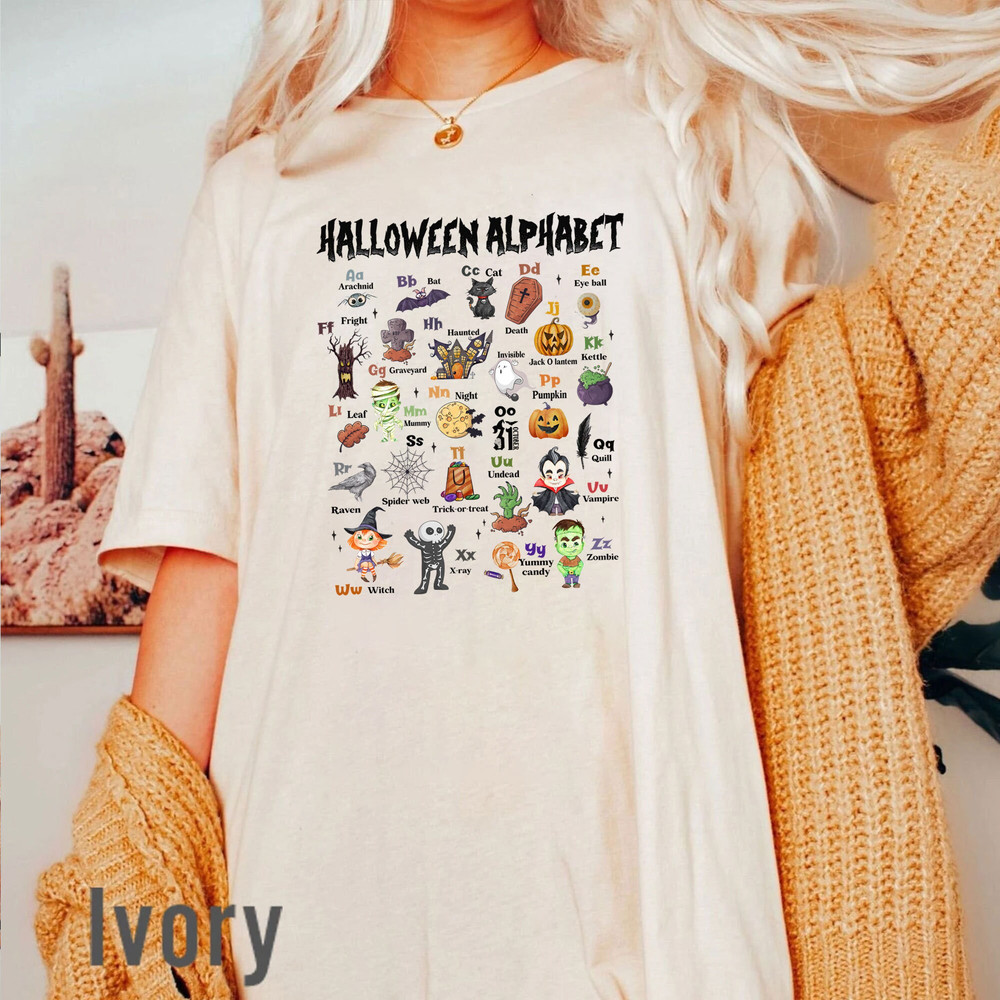 Teacher Halloween Comfort Colors Shirt, Halloween Alphabet Shirt for Teachers, ABC Teacher Shirt, Teacher Gifts, Trick or Teach Shirt - 2.jpg