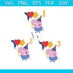 Pink Pig Birthday 1 To 3 Bundle Svg, Birthday Svg, Heart Balloon Svg, Pink Pig Svg, Birthday Hat Svg, Star Svg, Birthday