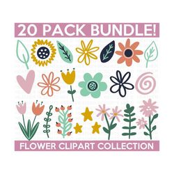 flowers clipart collection, floral bouquet png, flowers png, spring art png, botanical png, leaves png, instant download