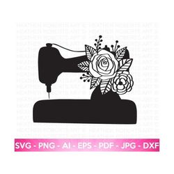 floral sewing machine svg, sewing machine svg, flowers svg, seamstress svg, flower sewing machine svg, craftroom sign sv