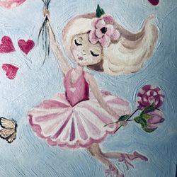 Ballerina original oil painting children room hand painted modern impasto painting wall art 6x9 inches