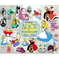 50 alice in wonderland svg png, alice in wonderland instant download cut file clipart svg bundle cricut silhouette print