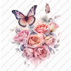 rose and butterfly png, butterfly png, rose clip art, butterfly clip art, rose png, sublimation design, watercolor