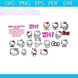 hello kitty svg, kitty alphabet clipart, party font, decoration bundle, bundle file, svg