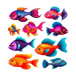 fish clipart set, fish png, fish clipart, sea creatures clipart, sea animals, sublimation, cute sea creatures png, cute