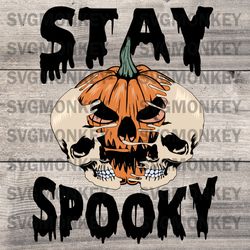 Stay Spooky Skull Pumpkin Halloween SVG – Retro Style Halloween SVG PNG EPS DXF PDF, Cricut File