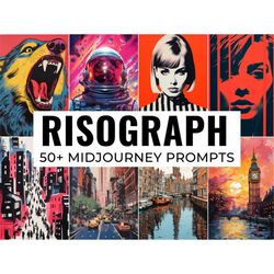 50 Risograph Midjourney Prompts, AI Art, Midjourney Prompt, Midjourney AI Art, Learn Midjourney, Digital Art, AI Generat