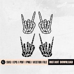 skeleton rock hands svg | rock and roll svg | skeleton hand svg | hand sign silhouette | bones of human svg | rock hand