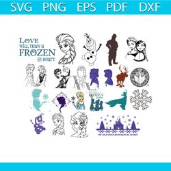 frozen, bundle file, frozen character, elsa, anna, princess, winter, disney, disneyland, svg