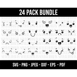 cod238- cute faces svg, digital face clipart, kawaii cartoon emoji faces svg digital, anime faces, planner sticker art,