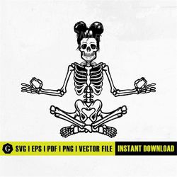 meditation skeleton svg | yoga svg | namaste svg | meditate meditating om chakra | skull art cricut cutting file clipart