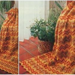 Digital | Vintage Knitting Pattern Afghan Ripple Autumn Glory | Country Home Decor | English PDF Template