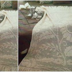 Digital | Vintage Crochet Pattern Afghan Filet Spring Flower | Country Home Decor | English PDF Template