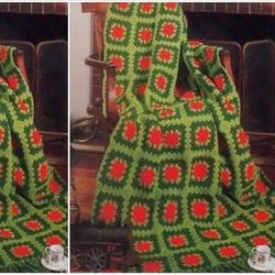 Digital | Vintage Crochet Pattern Afghan Christmas Granny | Country Home Decor | English PDF Template
