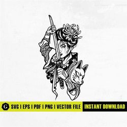 geisha girl svg | geisha art | samurai girl svg | ninja svg | shinobi assassin svg | japanese yakuza warrior girl tattoo