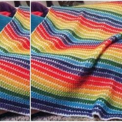 Digital | Vintage Crochet Pattern Afghan Rainbow Ripple | Country Home Decor | English PDF Template