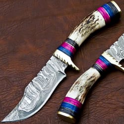 custom handmade damascus hunting knife fixed blade knife,