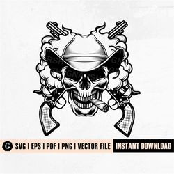 cowboy skeleton with guns svg | cowboy skull svg | cowboy svg | skull svg | cowboy clipart | skull in cowboy hat svg | c