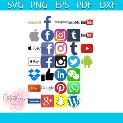 social media icons, logo svg files, 32 in total, facebook, instagram, youtube, google, bundle file, svg