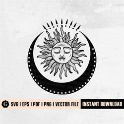 spiritual sun and moon | astrology svg | sun and moon svg | celestial svg | mystical svg | vintage sun svg | eclipse svg