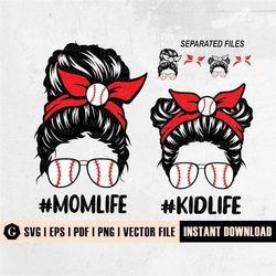 momlife baseball svg | mom life kid life svg | momlife svg | softball mom life svg | mom and daughter svg | messy bun sk