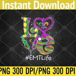 stethoscope love emt life nurse mardi gras carnival png, digital download