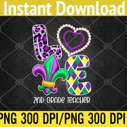 i love mardi gras 2nd grade teacher plaid leopard png, digital download