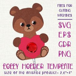 Bear Lollipop Holder | Valentines Paper Craft Template SVG