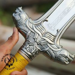 beautiful custom handmade d2 tool steel hunting sword with leather sheath hand forged swords gift outdoor mk6210m