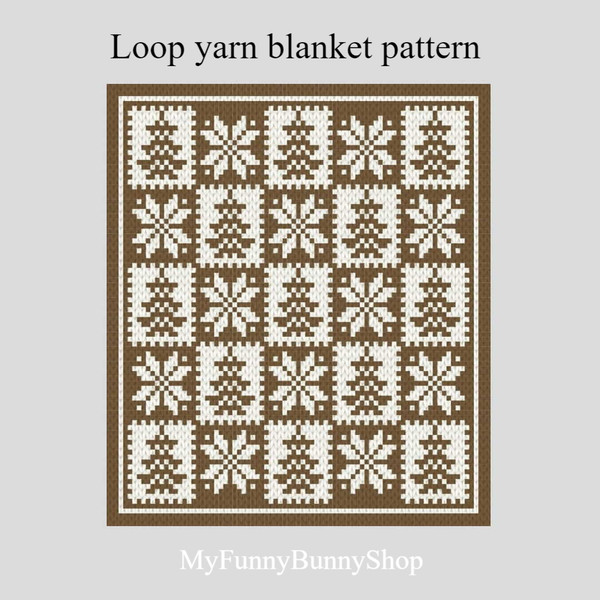 finger-knitted-loop-yarn-winter-checkered-blanket