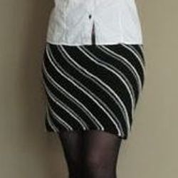 Diagonal Striped Pencil Skirt Hand Knitted Classic Skirt Black White Fall Winter Women Skirt of Merino Wool Custom Made