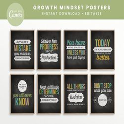 Editable Growth Mindset Classroom Printable Posters, Canva Classroom Quote Decor, INSTANT DOWNLOAD 8x10 Printables Edit