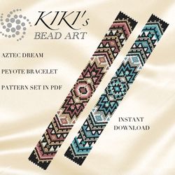 aztec dream peyote bracelet pattern, peyote pattern, bveading pattern design in pdf - instant download